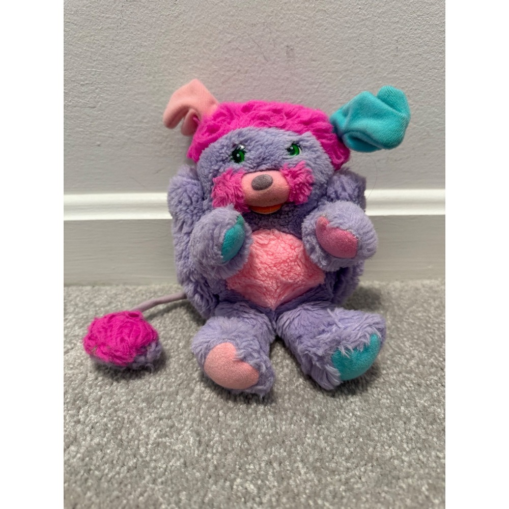 Vintage 1986 Mattel Popples Pretty Bit Purple Pink Teal Plush Stuffed Animal Toy